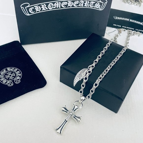 Chrome Hearts Vintage Feather* Cross Double Pendant Alphabet Necklace